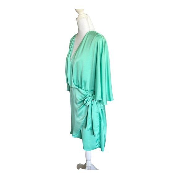 RAMY BROOK NWT Alexis Faux Wrap Satin Mini Dress Green Size 10 - Picture 5 of 11